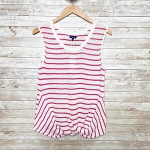 NWT Splendid Striped Twist Hem Tank Top Pink White Preppy Beach Vacay Size M